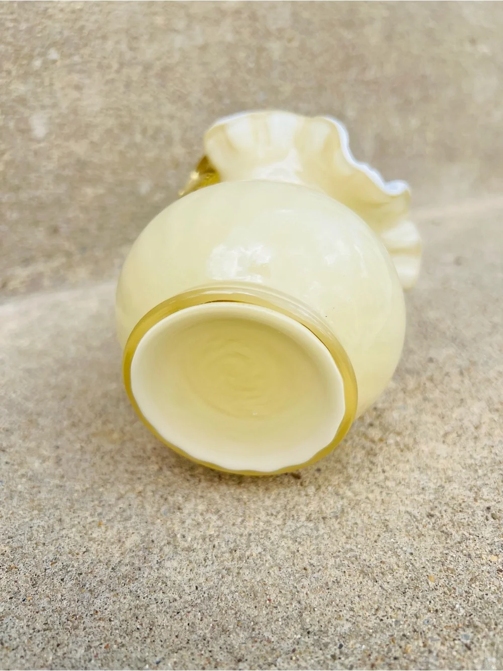 1980s Fenton Candleglow Yellow Ivory Crest Art Glass Basket